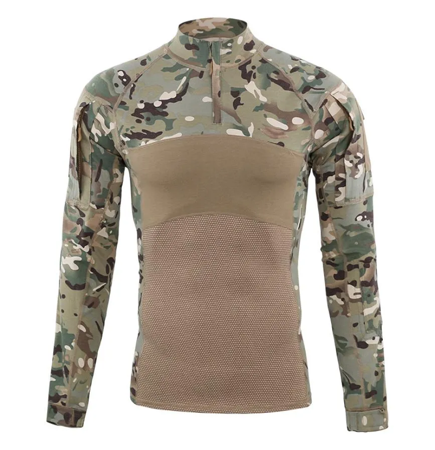 Men039s Long Sleeve Army Camouflage Quick Dry Tshirts Tactical Combat Sports Tee Shirt Outdoor UVprotection 14 zip Pullover 5437626