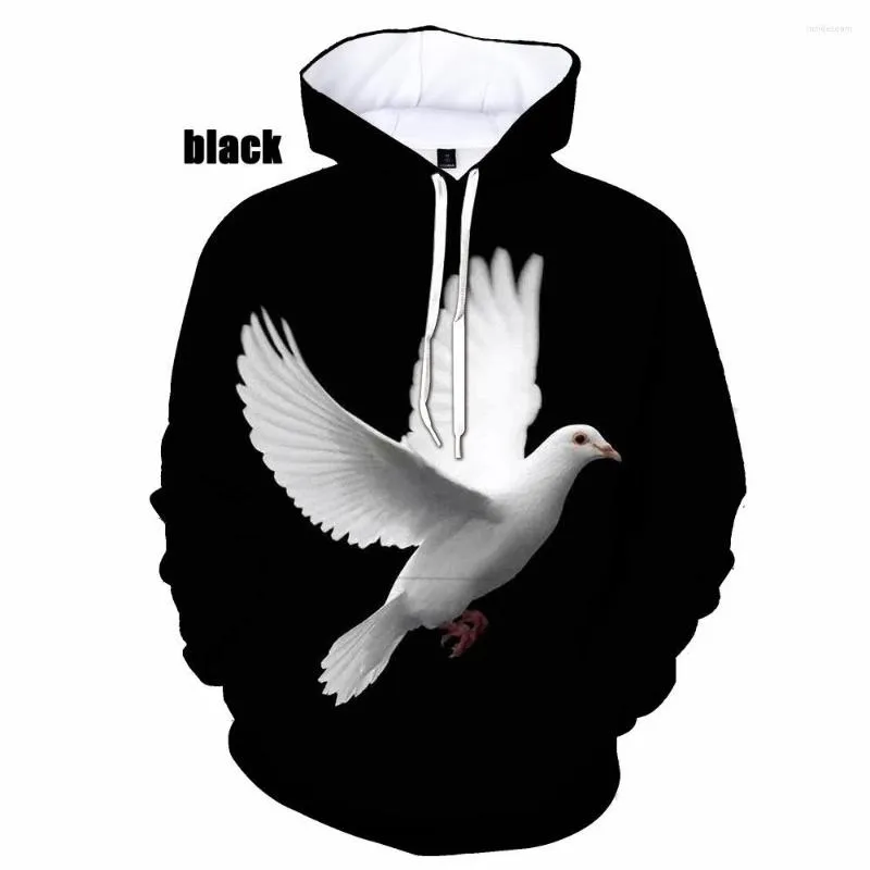Herrtröjor mode fåglar duva 3d tryck män kvinnor avslappnad hoodie vacker unisex pullover överdimensionerad huvtröja