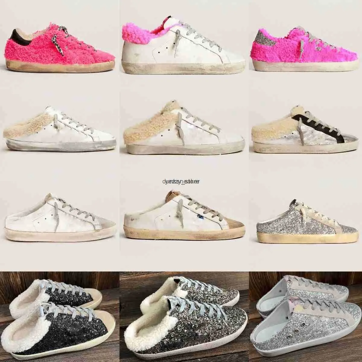 Femmes Spuer-Star Casual Chaussures Designer Chaussures Chaussures d'hiver Marque italienne Golden Sneaker Sequin Classique Blanc Do-Old Dirty Superstar Peluche