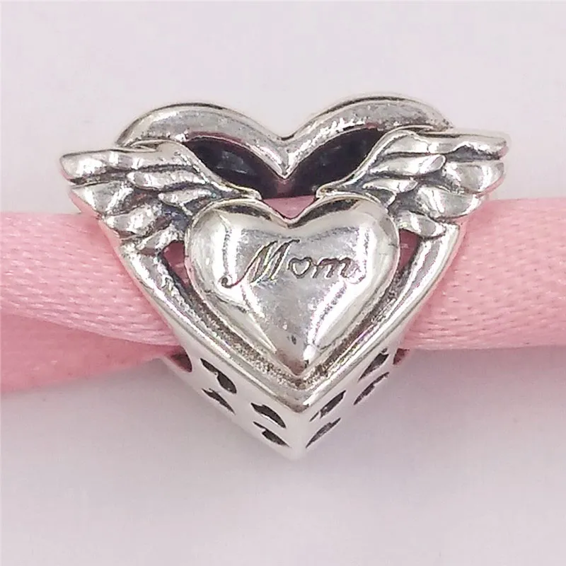 925 Sterling Silver Jewelry Pandora Angel Wings & Mom Charms Chain Crystal White Beaded Diy Bracelet Making Kit for Women Heart Necklaces Beads 799367C00 Annajewel