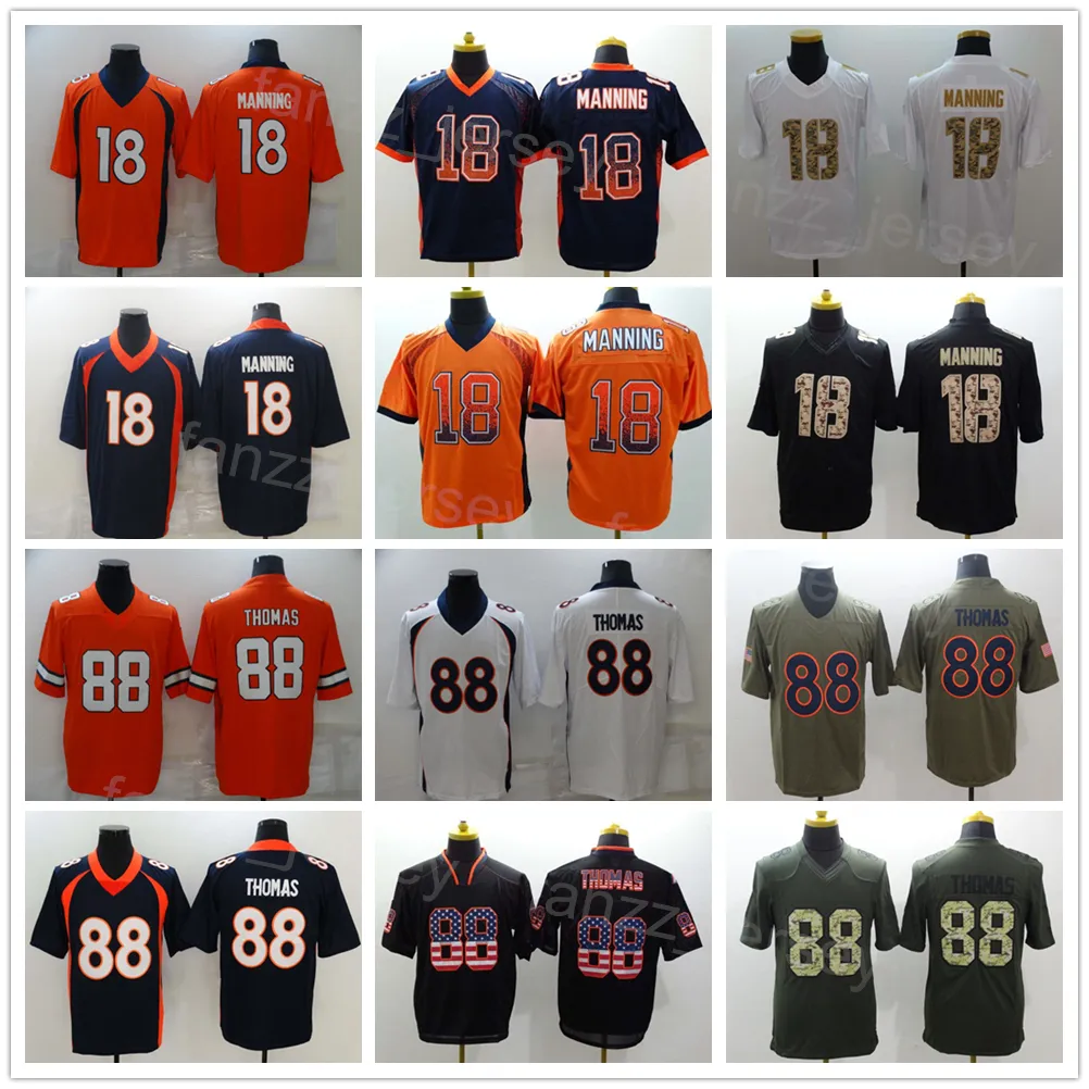 Men Football 88 Demaryius Thomas Jerseys 18 Peyton Manning Drift Black Army Green Salute To Service USMC Vapor Color Rush All Stitching For Sport Fans Orange White