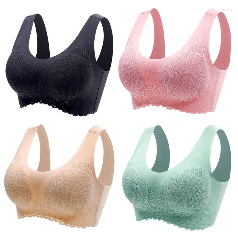 Yoga kıyafeti 4pcs artı beden sütyen m-4xl kadın iç çamaşırı için sorunsuz sütyen bh seksi dantel brassiere pembelette pad yelek