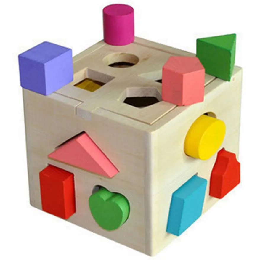 Kid Wooden Block Toys Classic Multi Shape Cube Learn Gift Juguetes Brinquedos Multifunction Box3157