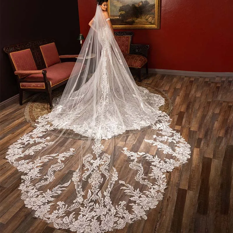 Cathedral Length Wedding Veil One Layer Tulle With... From  display picture 2