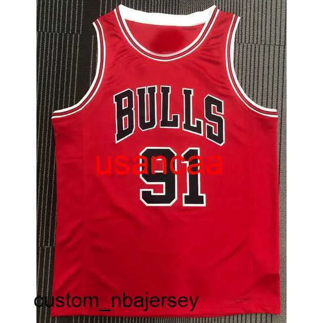 Couture Maillot de basket-ball rouge RODMAN 91 # pour hommes SM L XL XXL