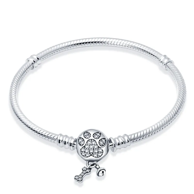 Braccialetti con ciondoli d'argento d'amore Bracciale con catena in osso di serpente Bracciale Pandora fai-da-te con gioielli firmati