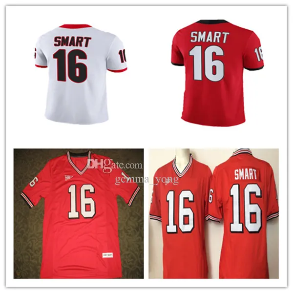 Camisas masculinas vintage NCAA nº 16 Kirby Smart College Football vermelho preto branco costurado retrô uniformes tamanho S-4XL