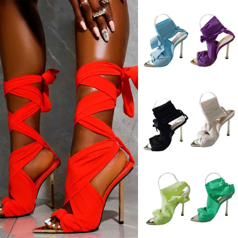 Sandały Kobiety gladiator sandały 2022 koronki w górę seksowne wysokie obcasy moda moda kostki kobiece buty dojrzałe damskie imprezę stiletto t221209