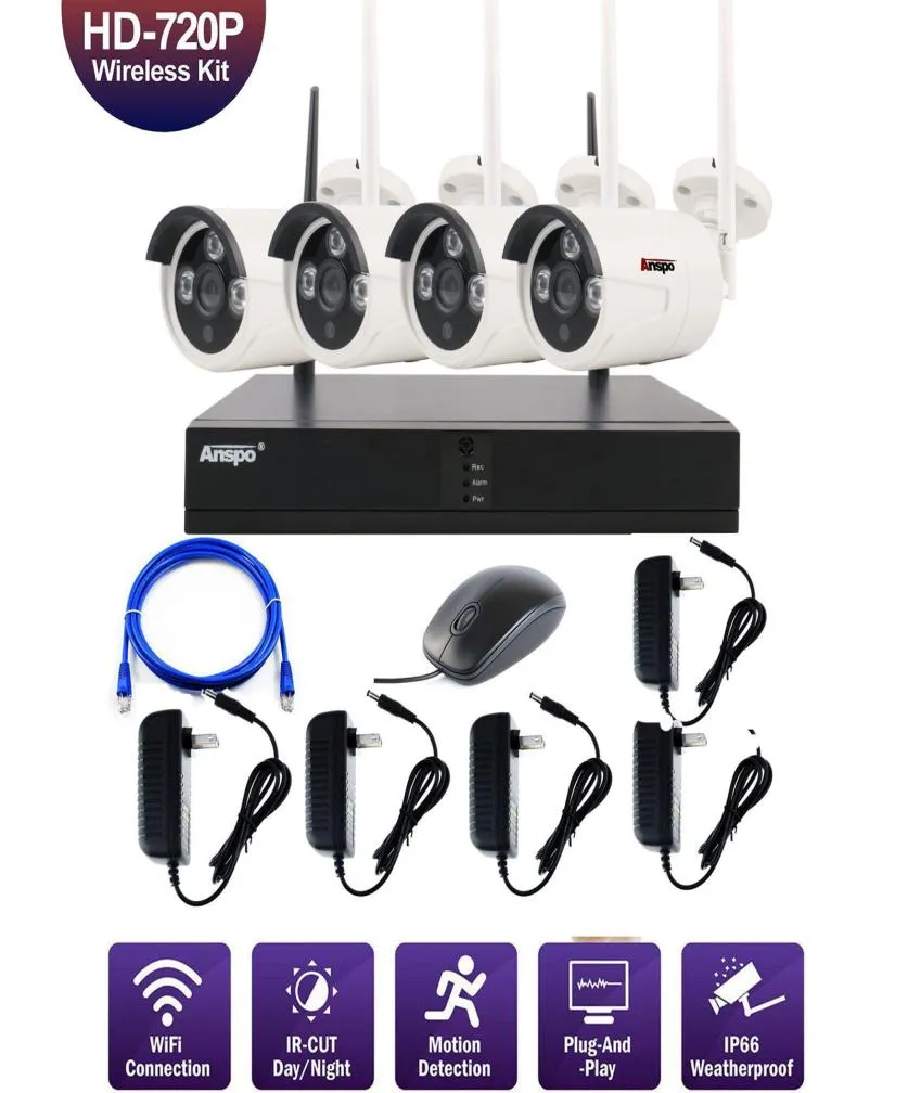 4CH Wireless Security Camera System WiFi Camera Kit NVR 1080P Night Vision IRCut CCTV Home Surveillance System Waterproof3076979