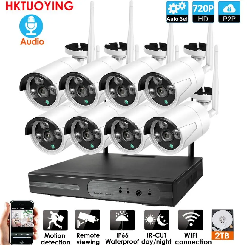 8CH AUDIO CCTV SISTEMA sem fio 720p NVR 8pcs 20mp ir Outdoor P2P WiFi IP CCTV Sistema de segurança do sistema de vigilância Kit8577857