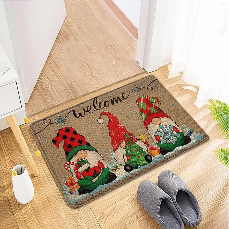 Alfombras de Navidad, alfombrilla lavable con estampado de Gnomo, árbol de Navidad, felpudo de bienvenida con letras para el hogar, baño, cocina, decoración