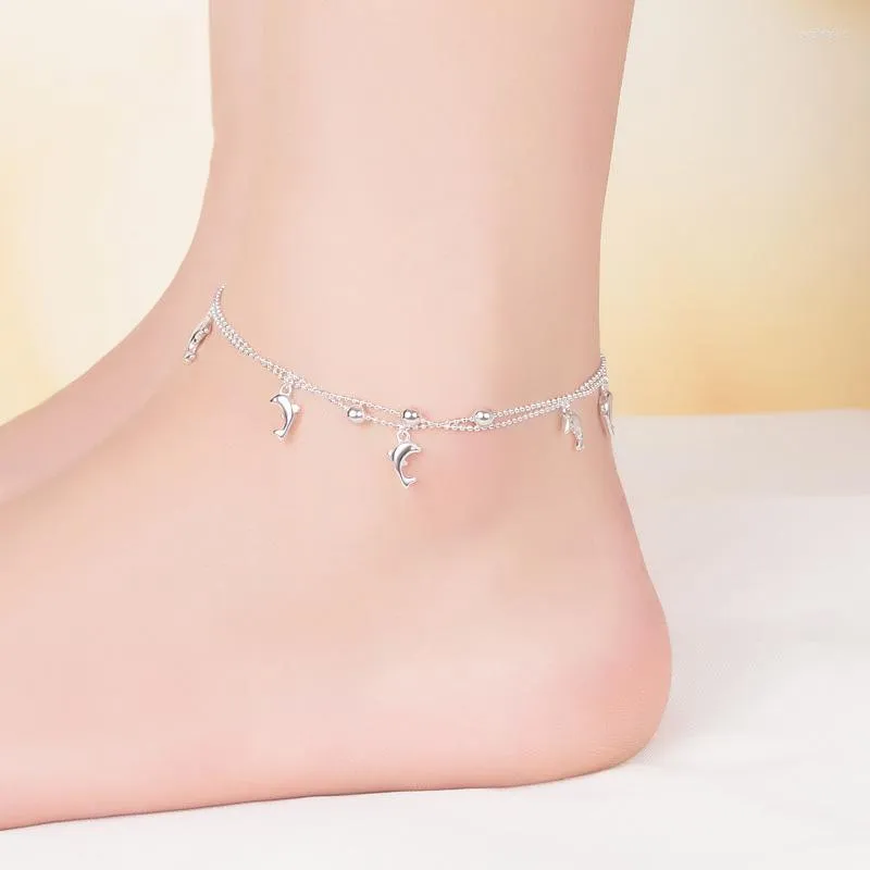 Anklets moda 925 srebrna srebrna kostka biżuteria prosta łańcuch stóp delfinów dla kobiet dziewczyna s925 kostka nóg bransoletka
