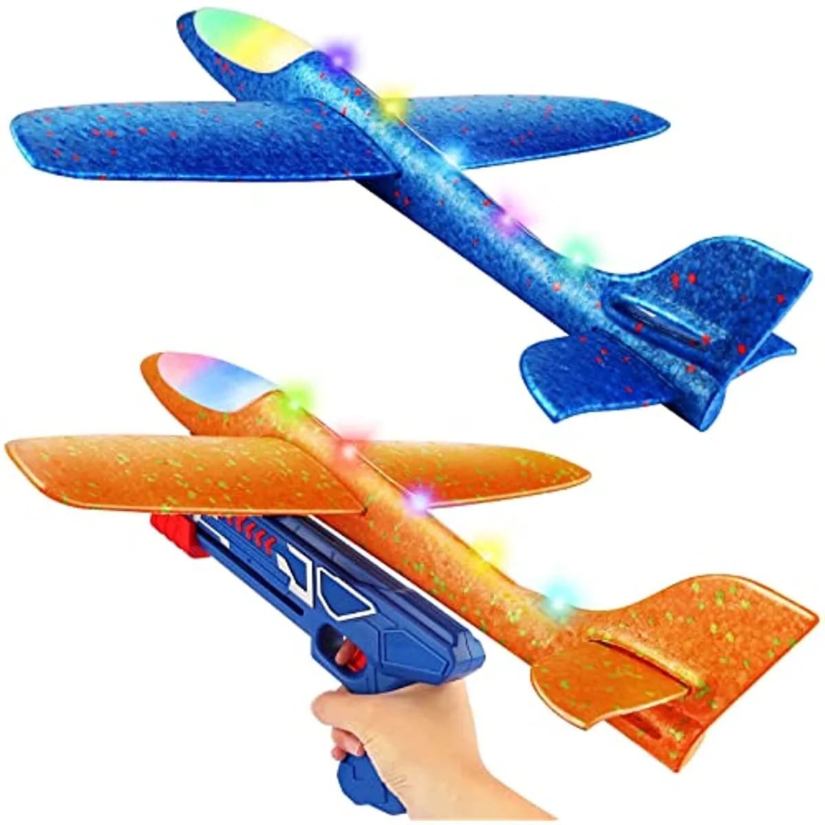17,5 tum stora flygplan Toys With Launcher 2 Flight lägen LED Light Foam Glider Plan Outdoor Flying Toy 2 Planes