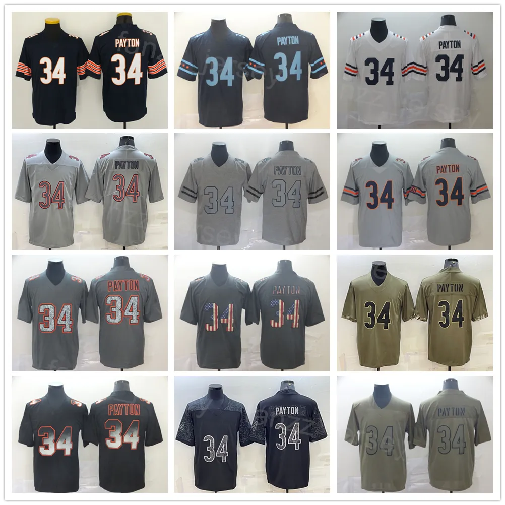 Mannen voetbal 34 Walter Payton Jersey Rainbow Leopard graan Korrelgodin Schaduw Vlag Hemp Gray Drift Smoke Olive Salute aan Service Camo voor Sport Fans Uniform