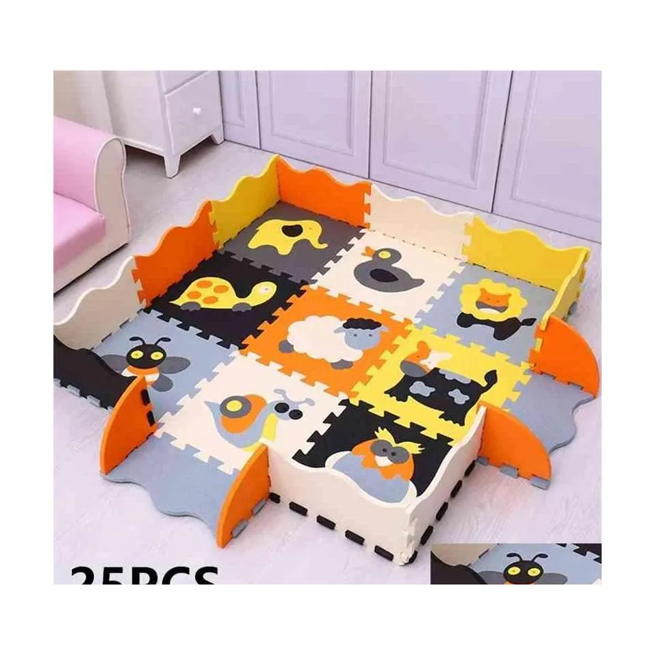 Baby tapijten playmates 25 pcs kindermat eva schuim klampen tapijt zachte vloer puzzel spelen indoor develo speelmat met hek 210402 drop deli dhcnj