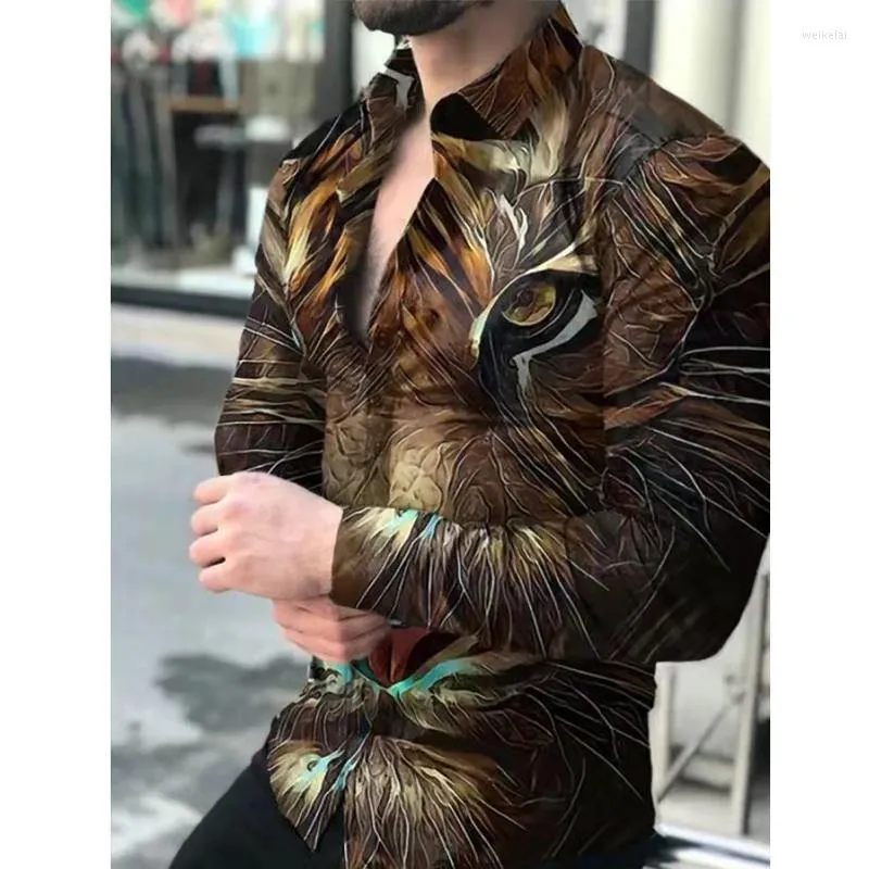 남자 캐주얼 셔츠 스프링 가을 3D 인쇄 된 남자 셔츠 하와이 버튼 업 드레스 티 롱 슬리브 비치 스트리트웨어 의류