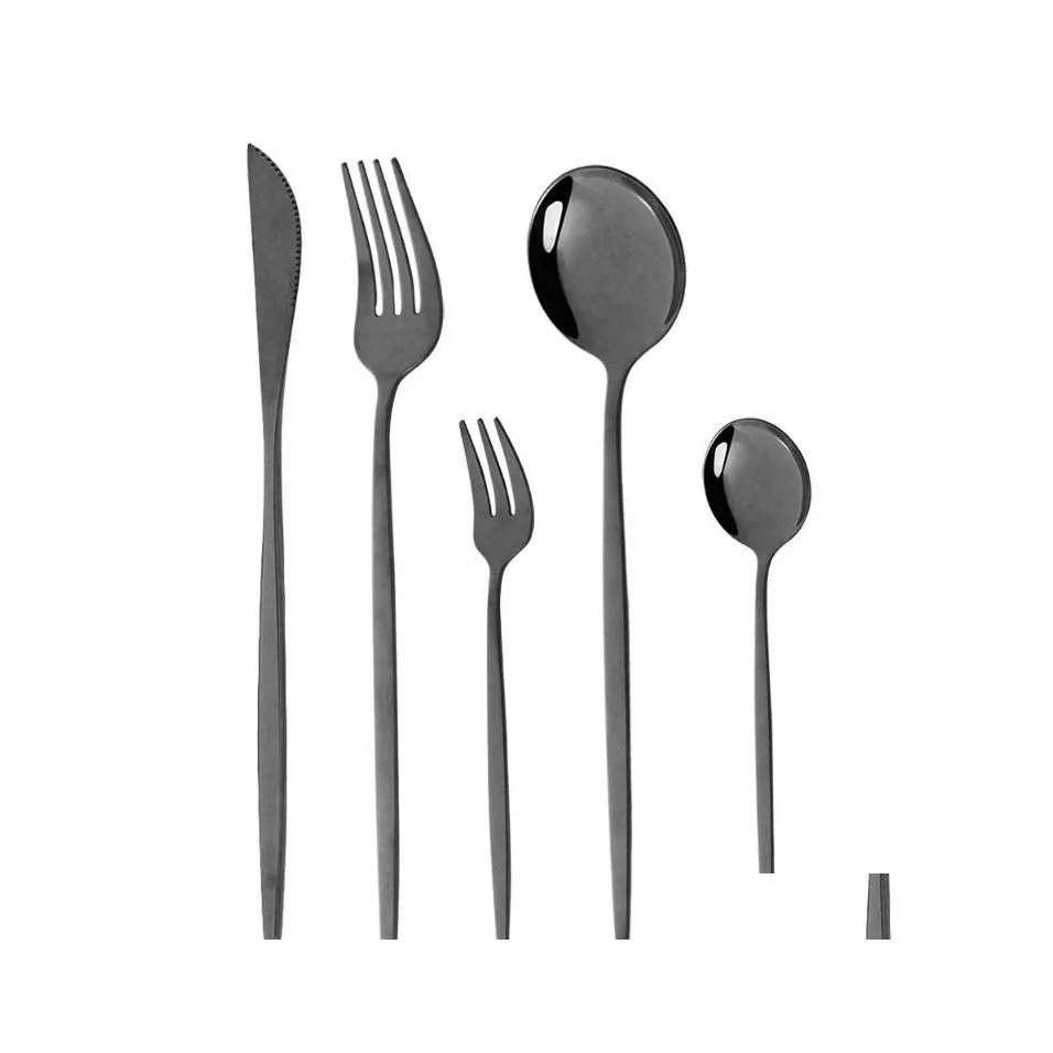 Zestawy naczyń obiadowych Czarne 18/10/zestaw 5pcs Sałatka widelca Zestaw kawy ze stali nierdzewnej noża Kawa Kuchnia Kitchen Spoon Stolika stołowa Drop de Dhppm