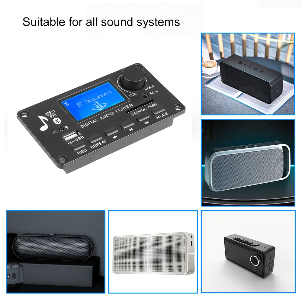 12V Handsfree Bluetooth 5.0 MP3 WMA WAV Decoder Board Folder Display Wireless Music Audio Modul USB TF FM Car Radio Kit