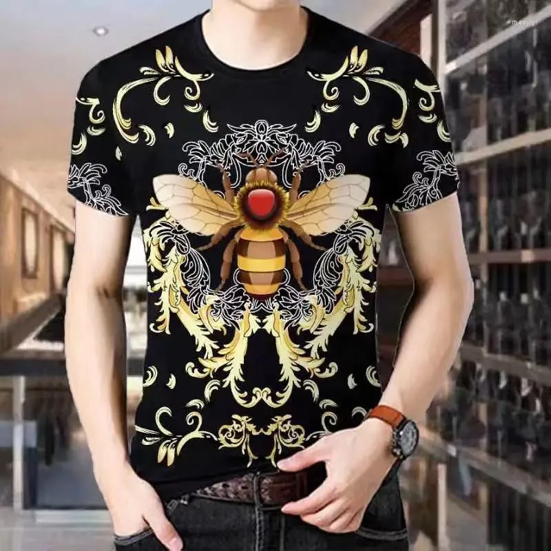 Men's T Shirts 2022 Tiger Pattern Men's Casual Short-sleeved T-shirt Trend 3D Bee Print Top Loose Large Size Youth Clothes