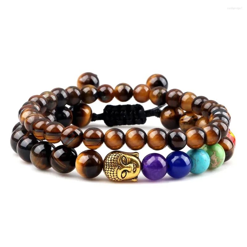 Strand Natiger Tiger Eye Stone Procelets Men Men Black Onyx Lava Buddha Beads Bracelet 7 Chakra Barkles Women Pray Peritation Jewelry