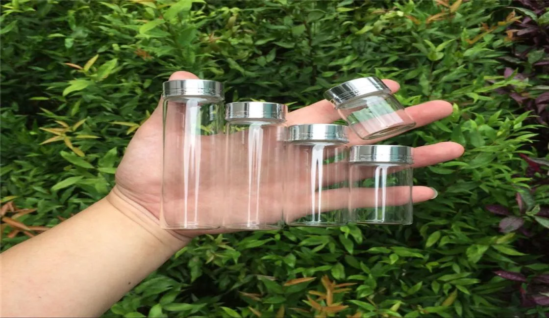 Glass Storage Bottles Jars Aluminum Silver Screw Cap Empty 15ml 25ml 40ml 50ml 60ml 50pcs Diy Wedding Gift3528581
