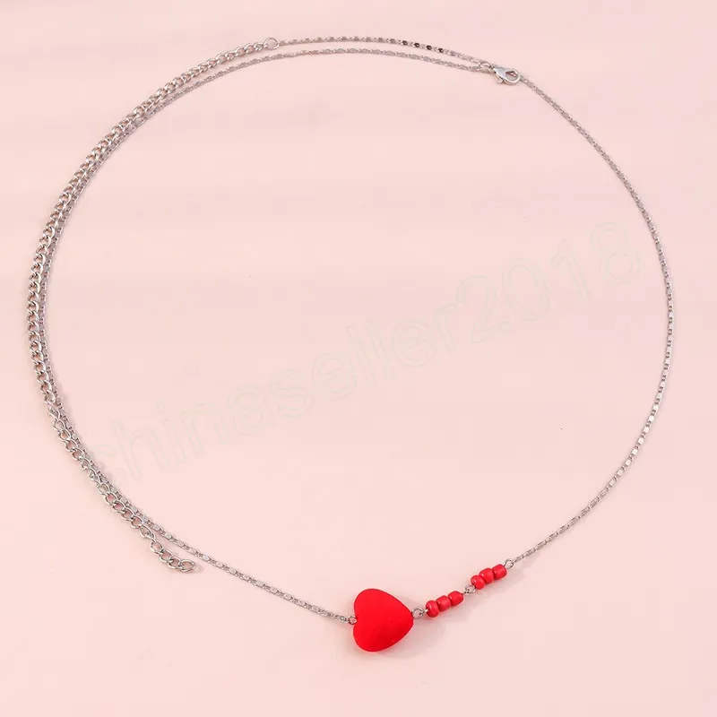 Zilveren kleur rode kraal hart taille ketting sexy vrouwen eenvoudige casual buikketen body sieraden toegang.