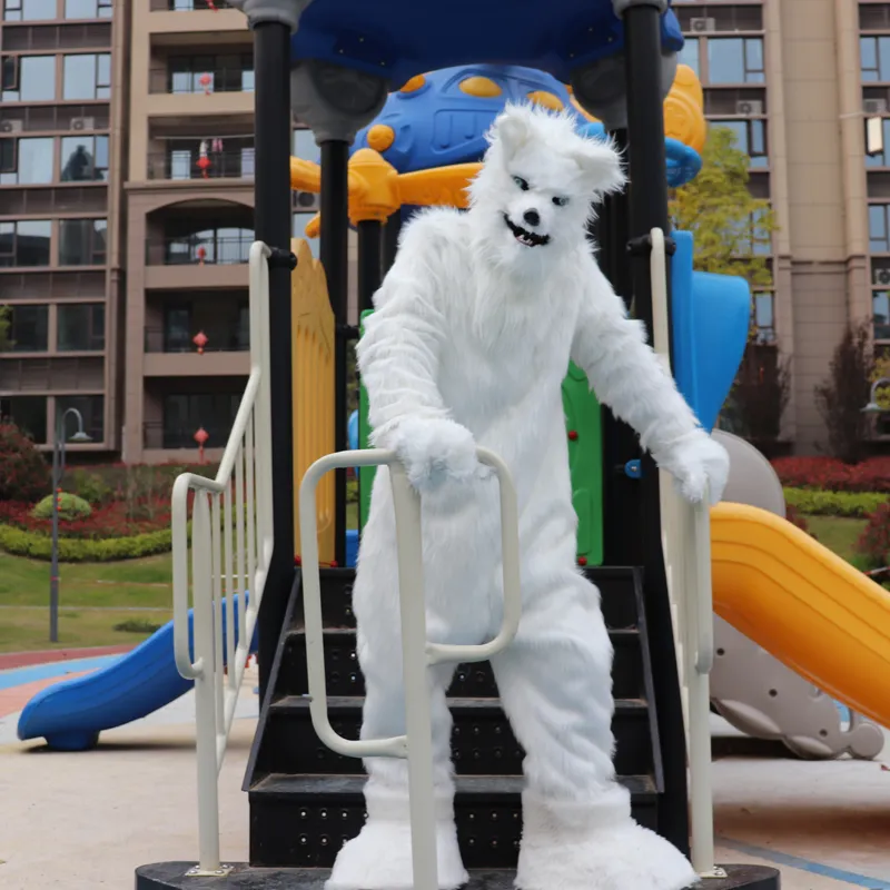 La bocca del costume del lupo bianco può aprire e chiudere il costume della mascotte del lupo mannaro Carnival Stage Performance costume di halloween