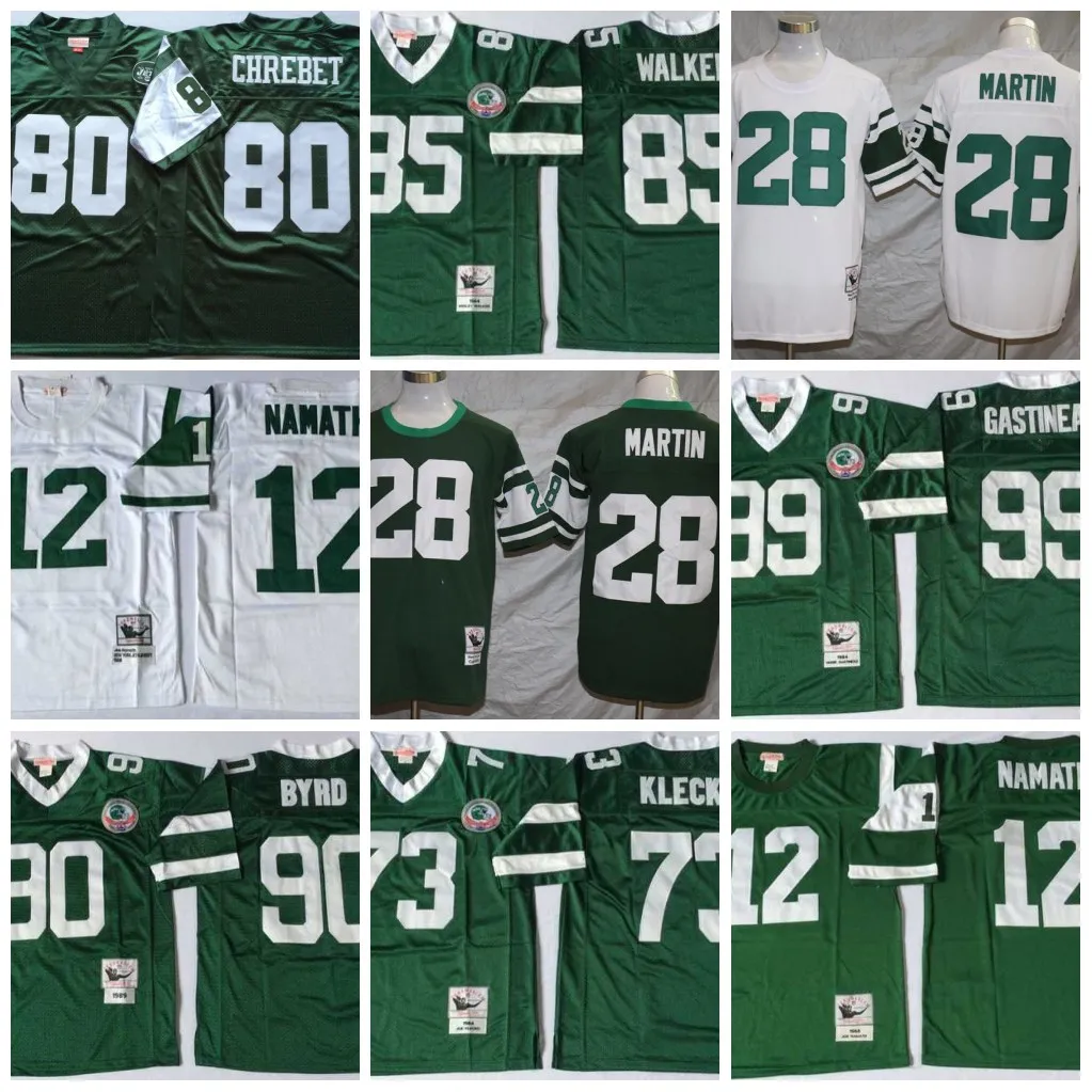 NCAA 75e Vintage Football 12 Maillots Joe Namath 99 Mark Gastineau 28 Curtis Martin 73 Joe Klecko 90 Dennis Byrd 85 Wesley Walker 80 Maillot Wayne Chrebet