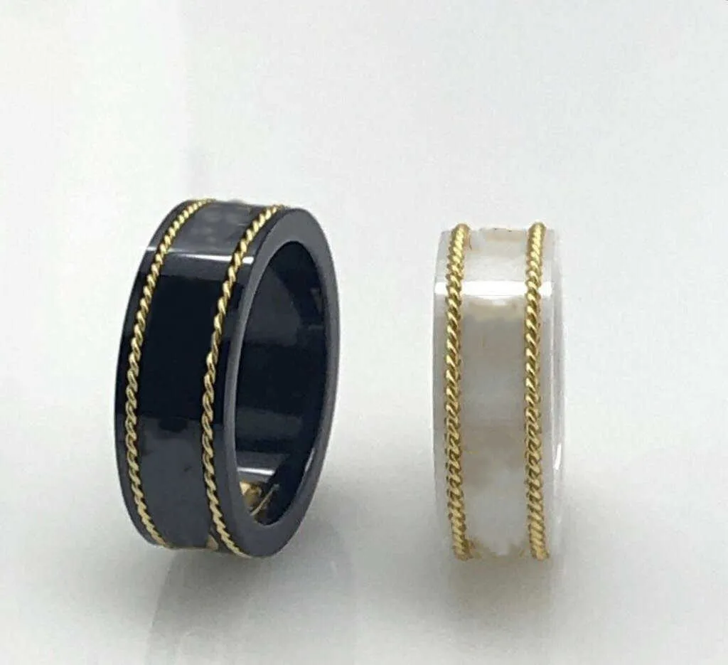 18k Gold Ring Stones Fashion Simple Letter Rings for Woman Couple Quality Ceramic Material Fashions Jewelry Supply302Y