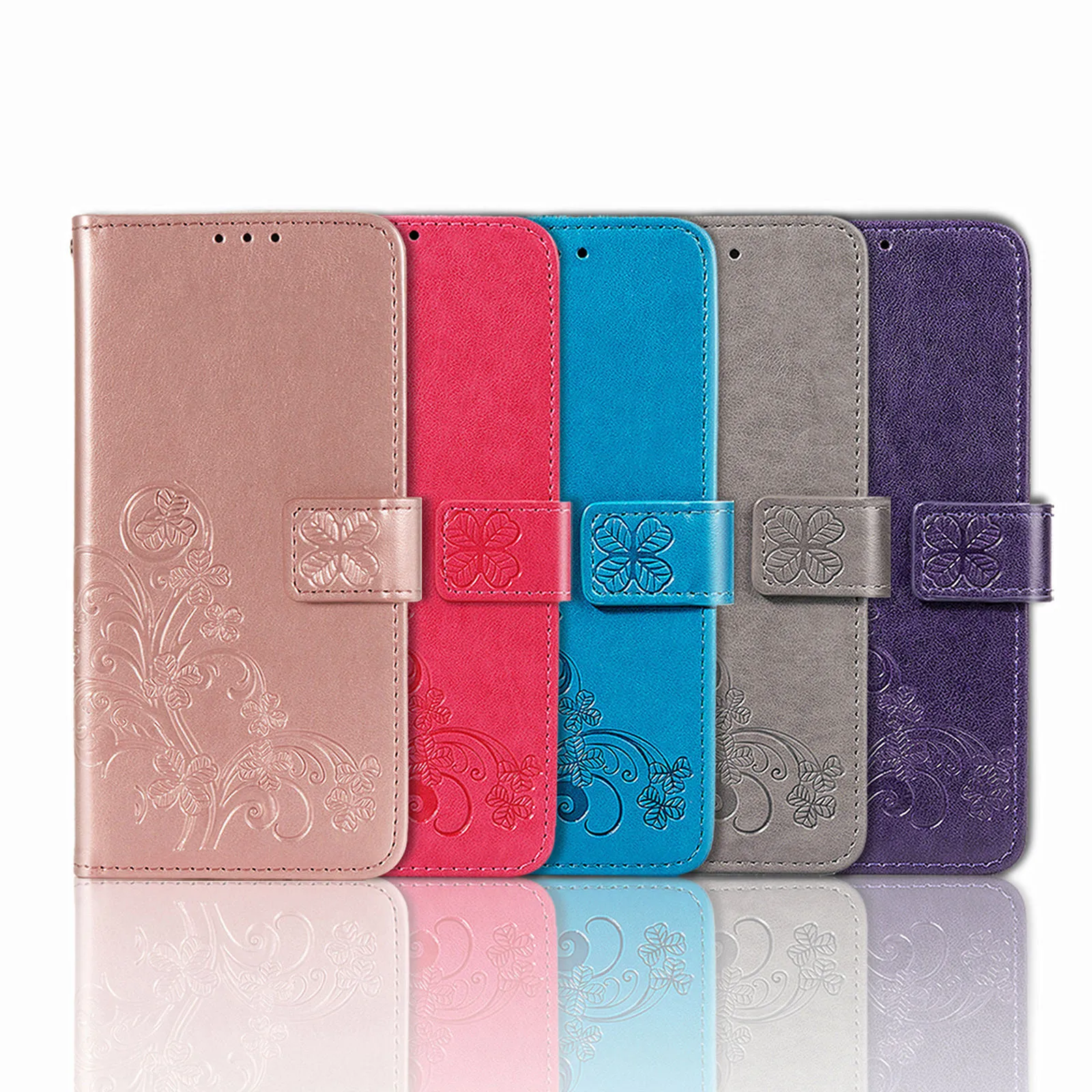 Wallet telefoonhoesjes voor Samsung Galaxy Z vouw 3 vier blad klaver in embossing PU lederen flip -standaardkoffer met kaartsleuven