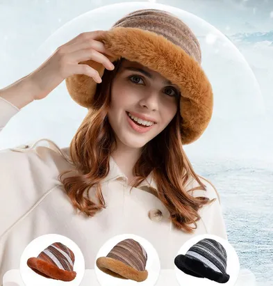 Tricolor Plush Warm Fisherman's Cap Fashionable and Versatile Ear Protection Hat Children's Winter Cold Proof Plush Basin Caps