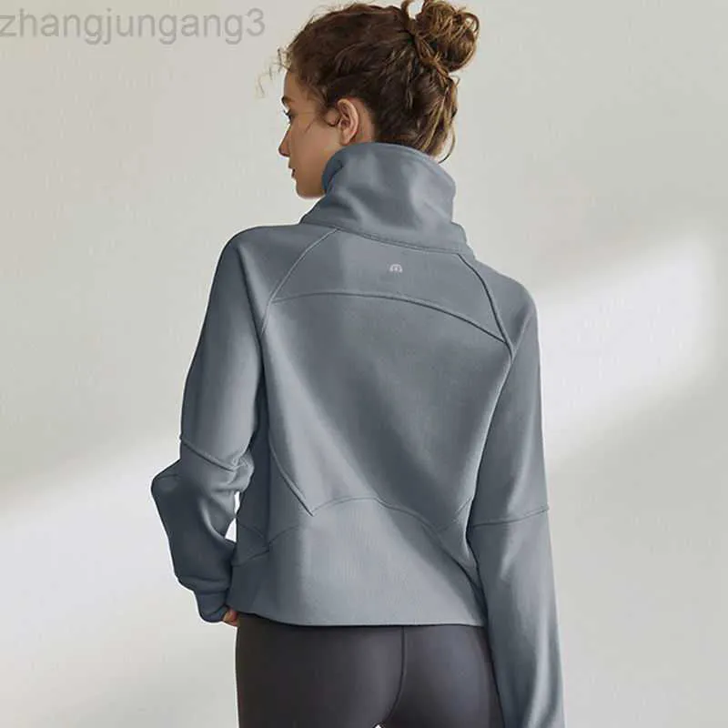 Diseñador Yoga Outwear Mujer Media cremallera Chaqueta para correr Otoño e invierno Suéter deportivo de felpa Suéter suelto cálido Lulus Mujer Negro 23ss