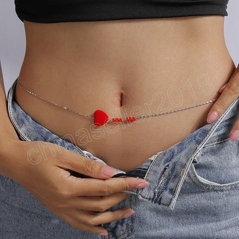 Couleur argent rouge perle coeur taille chaîne Sexy femmes Simple décontracté ventre chaîne corps bijoux accessoire