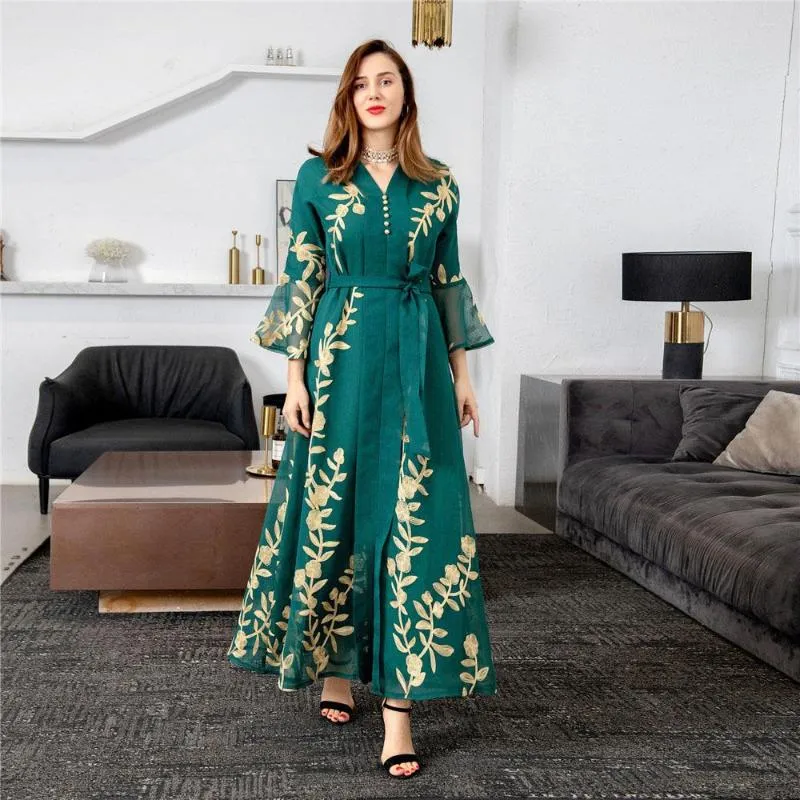 Ethnic Clothing Luxury Embroidery Muslim Abaya Spring Autumn Long Dress Islamic Arabic Jilbab Turkey Middle East Kaftan Dubai Moroccan Robe