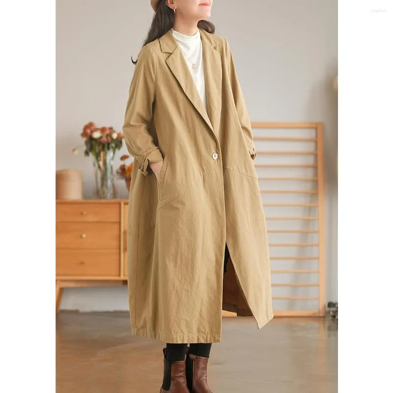 Kvinnors dike rockar Kvinnors ￶verdimensionerade l￶st passar bomullsblandning Coat Casual Single Button Thin Stor storlek Vindbrytare Ropa de Marca Mujer