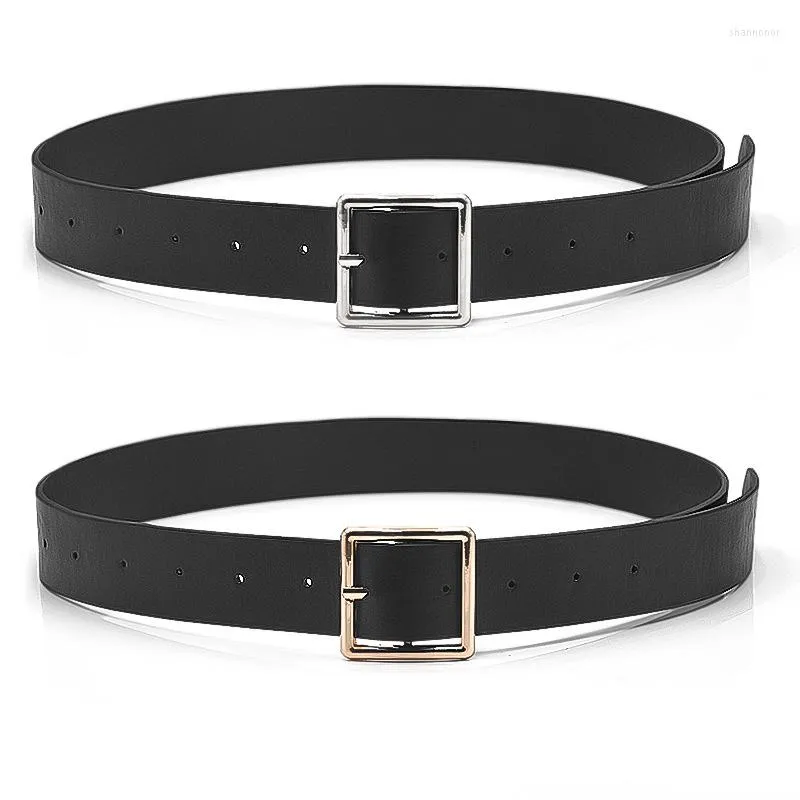 Belts PU Leather Belt For Women Square Buckle Pin Jeans Black Chic Fancy Vintage Strap Female