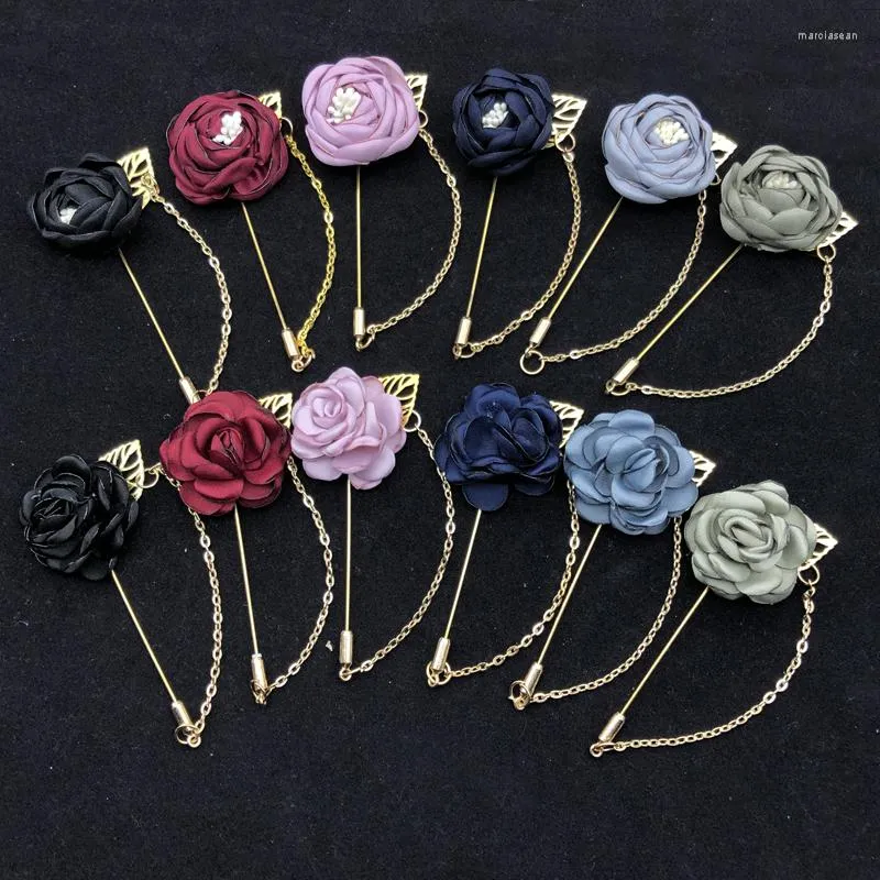 Broches 6pcs moslimveiligheid hijab pins bloem sjaal clips met ketting vrouwen passen revers pin bruiloft sieraden groothandel