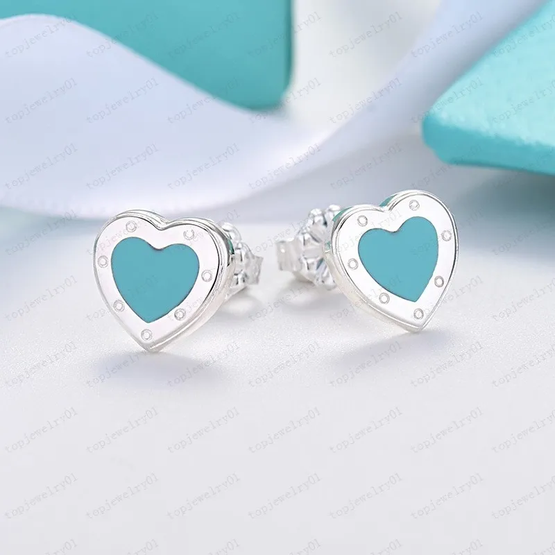 Designer Blue Heart Stud Gold Plated Brand Letter Female Simple Hollow Earrings Wedding Jewelry with Box