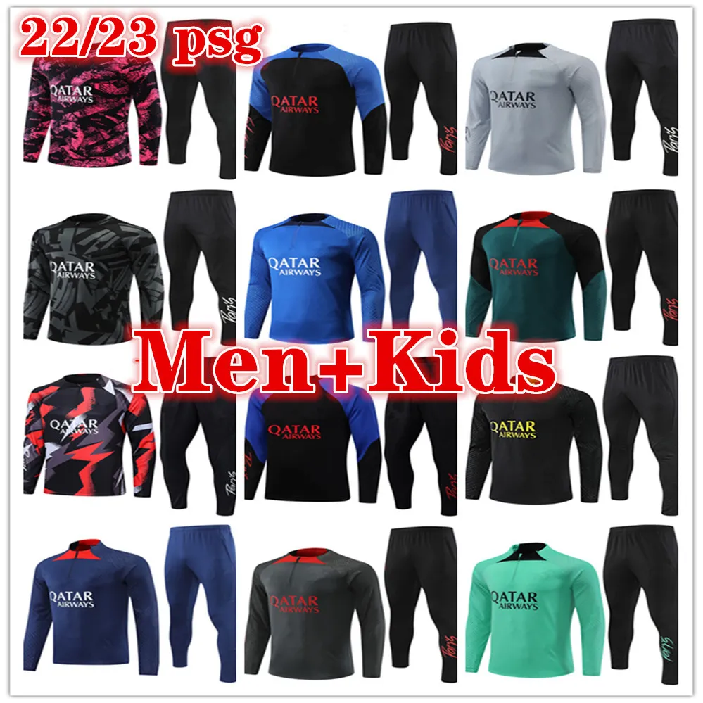 22 23 psgs tuta 2022 2023 MBAPPE bambini e uomini tute tuta da allenamento manica lunga maglie calcio calcio kit uniforme chandal ragazzi adulti survêtement piede