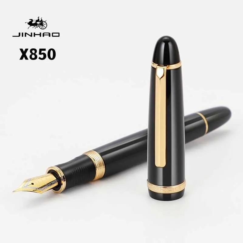 Jinhao x850 Fountain Pen Copper Barrel Gold Clip Iraurita Fine / Nib moyen pour ￩crire Signature Office School A7326