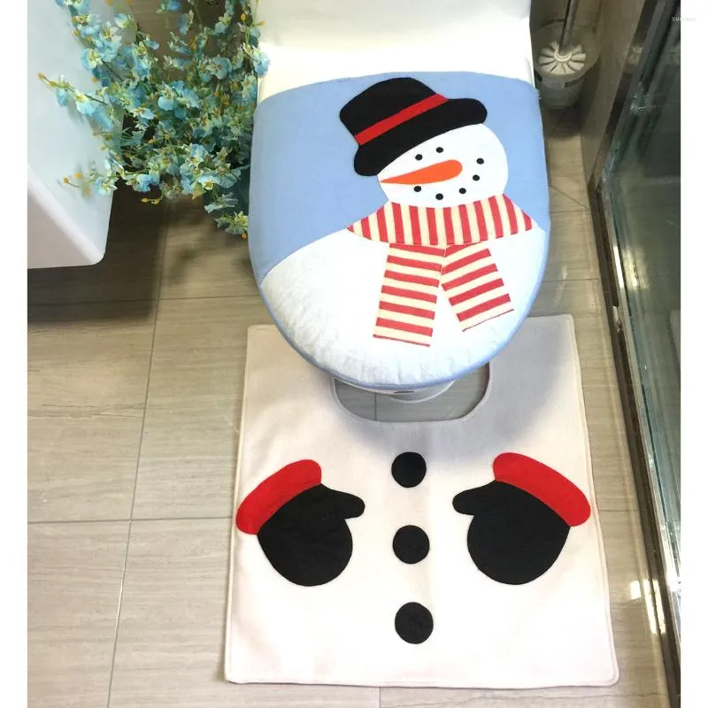 Toiletstoelbedekkingen 2 stks badmat sneeuwman kerstdeksel deksel kleed vloer tapijt creatief