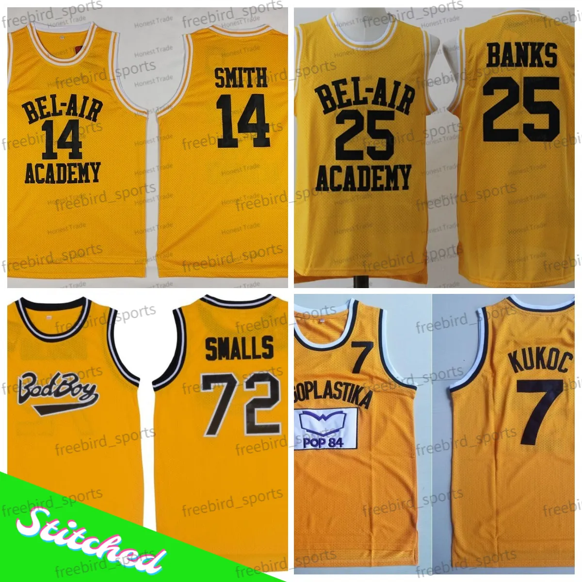 영화 14 윌 스미스 농구 유니폼 나쁜 소년 72 Biggie Smalls 벨 에어 아카데미 뱅크스의 신선한 왕자 Toni Kukoc Mens Jerseys Mesh