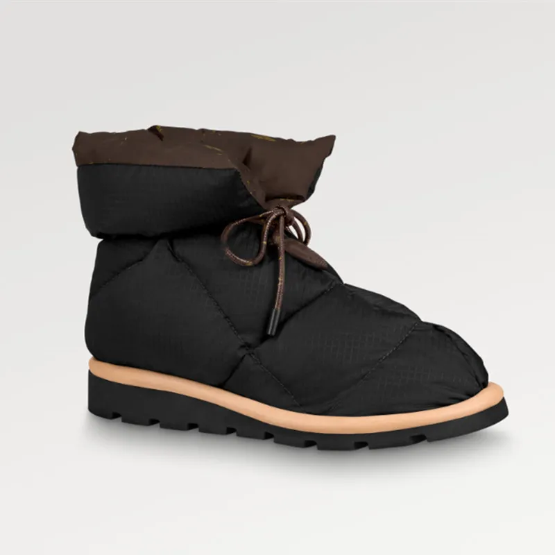 Nieuwe explosie damesschoenen schoenen kussen comfort enkel laars 1a8t3f koud weer platte enkel laarsjes nylon vullende nappa black down interieur Tread Micro Outsool