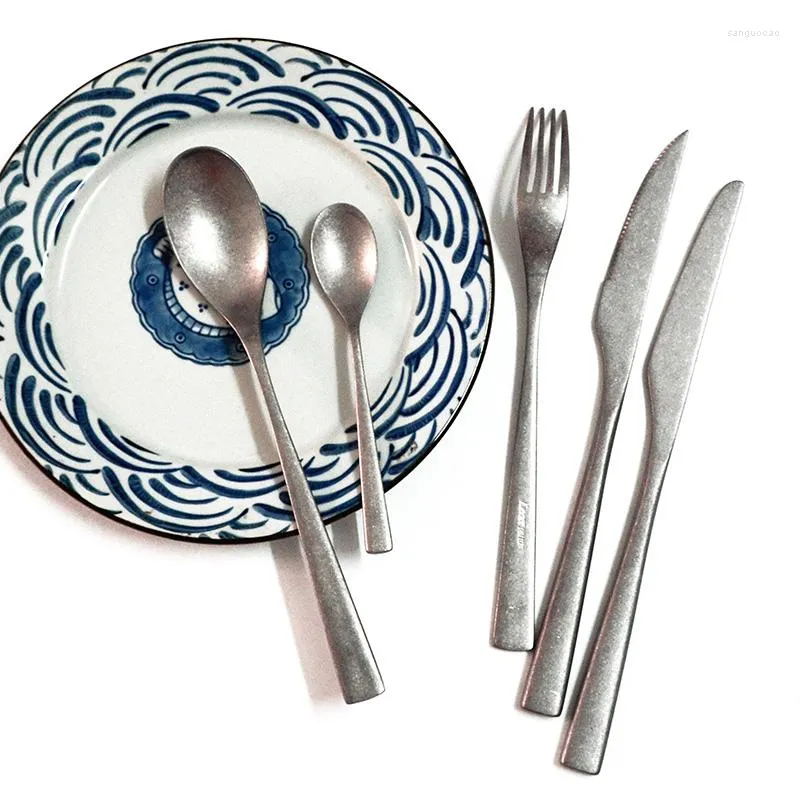 Servis uppsättningar matt silver klassiskt bestick set designer hög kvalitet full gaffel skedar kniv kök diner frukost kök köksredskap