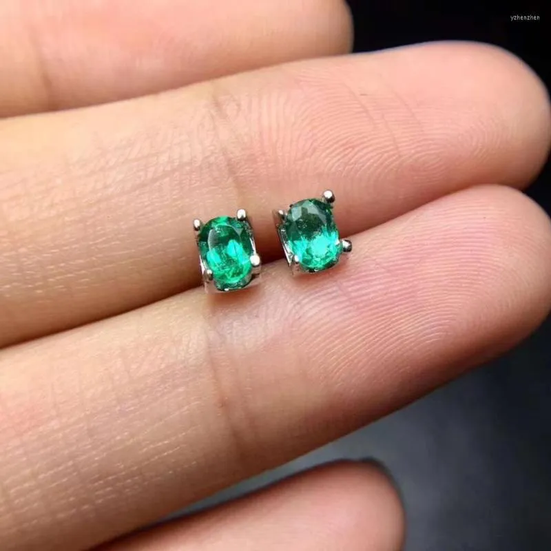 Boucles d'oreilles à tige en émeraude verte naturelle, petite pierre précieuse ronde élégante de 3 à 4mm, en argent S925, bijoux pour filles et femmes