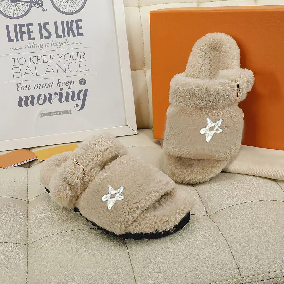 winter Men slipper fashion Lazy letter Belt buckle women designer shoes sexy platform Lady Cartoon Plush slippers 100% keep warm wool flops Large size 36-42-45 With box