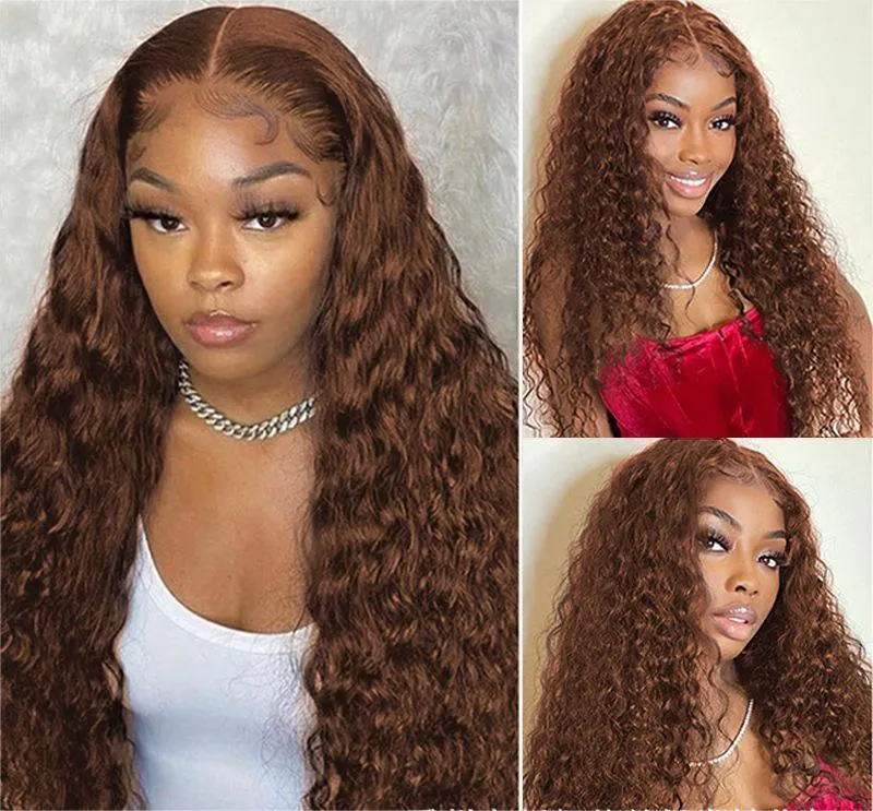 13x4 Kahverengi Renk Kıvırcık Kadınlar için ön dantelli insan saç perukları