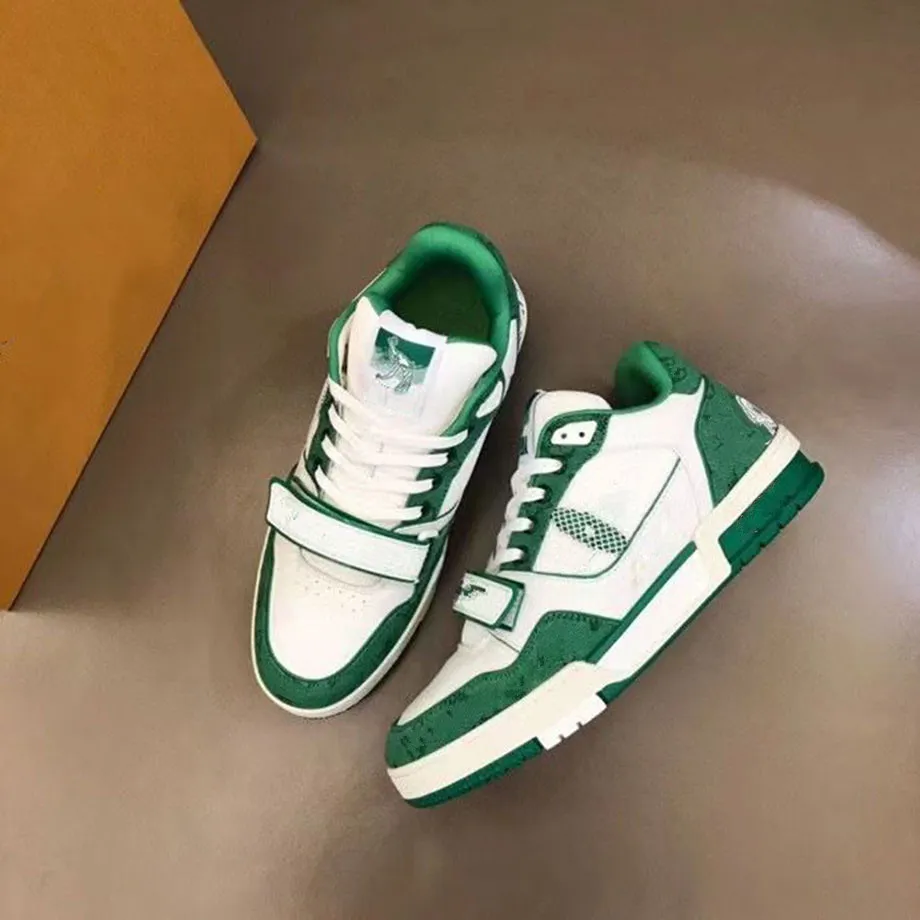 lyxdesigner skor män casual sko fluorescerande gul och vit kalvskinn sneakers mkjiuy000001