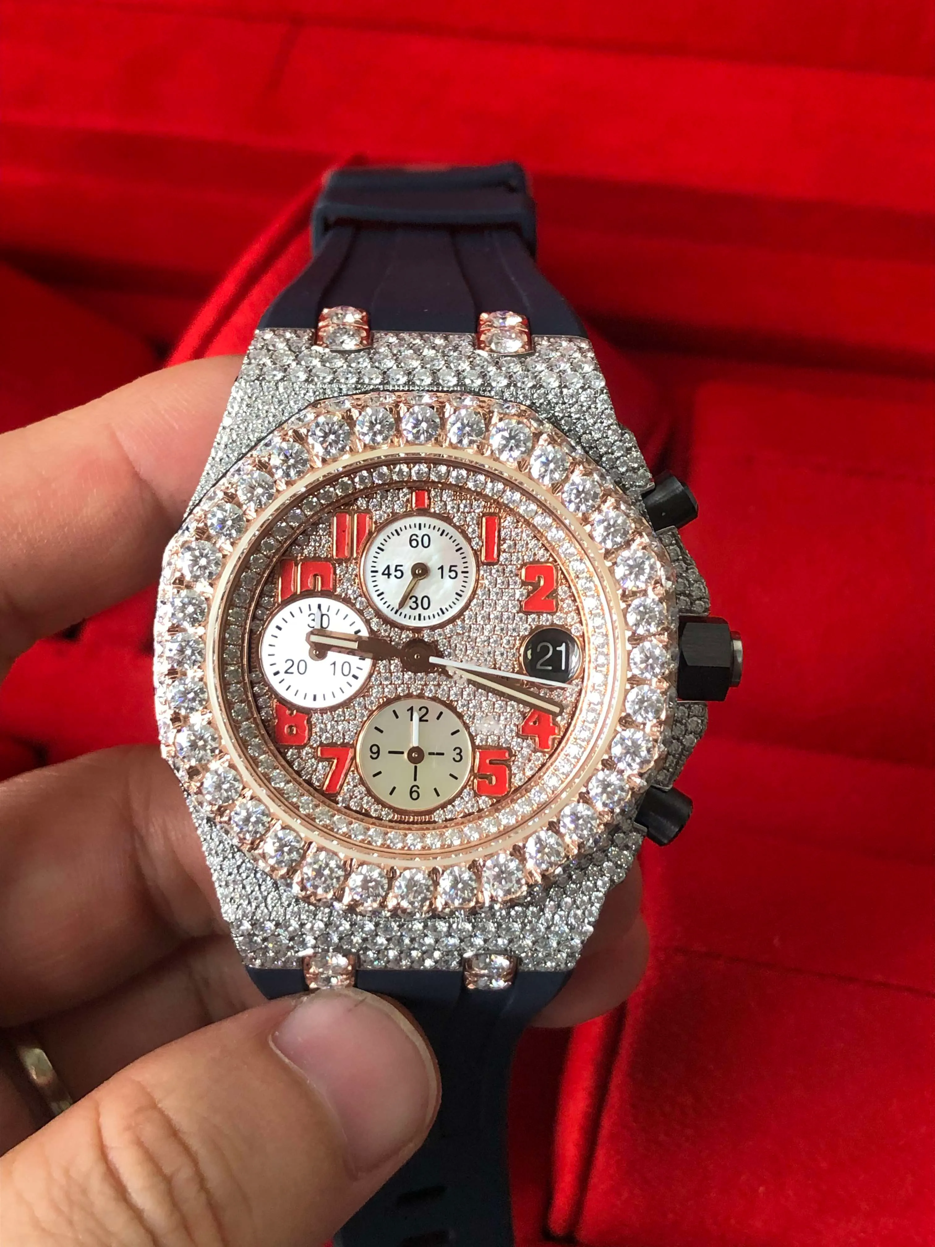 2022 New Version Moissanite Silver Diamond Watch Pass Test Automatic ETA movement T op quality Men Luxury Full Iced Out Sapphire Watches with