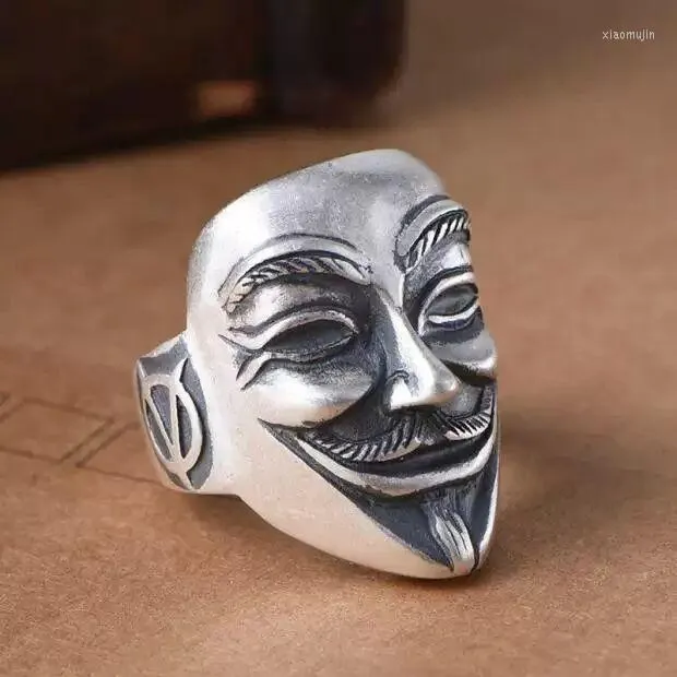Cluster-Ringe-Ring für Herrenmode, Retro-Punk, V-Vendetta-Maske, Öffnung, verstellbare Größe, Schmuck, Geschenk